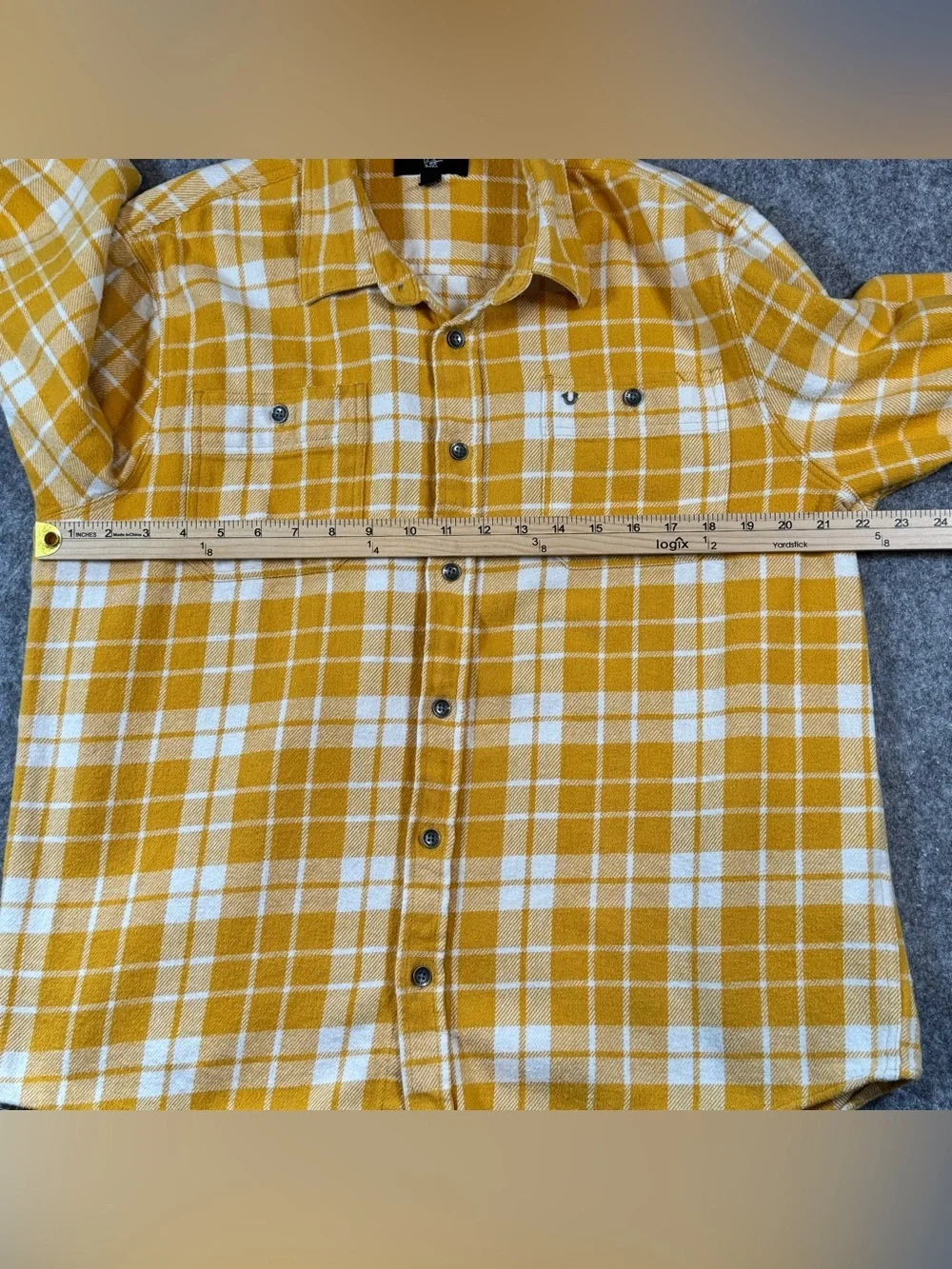 True Religion Yellow White Plaid Flannel Shirt Men’s XL Long Sleeve Button Up